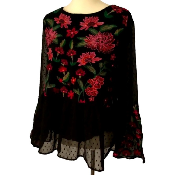 American Eagle Top Large Swiss Dot-with Floral Embroidery - Picture 6 of 13